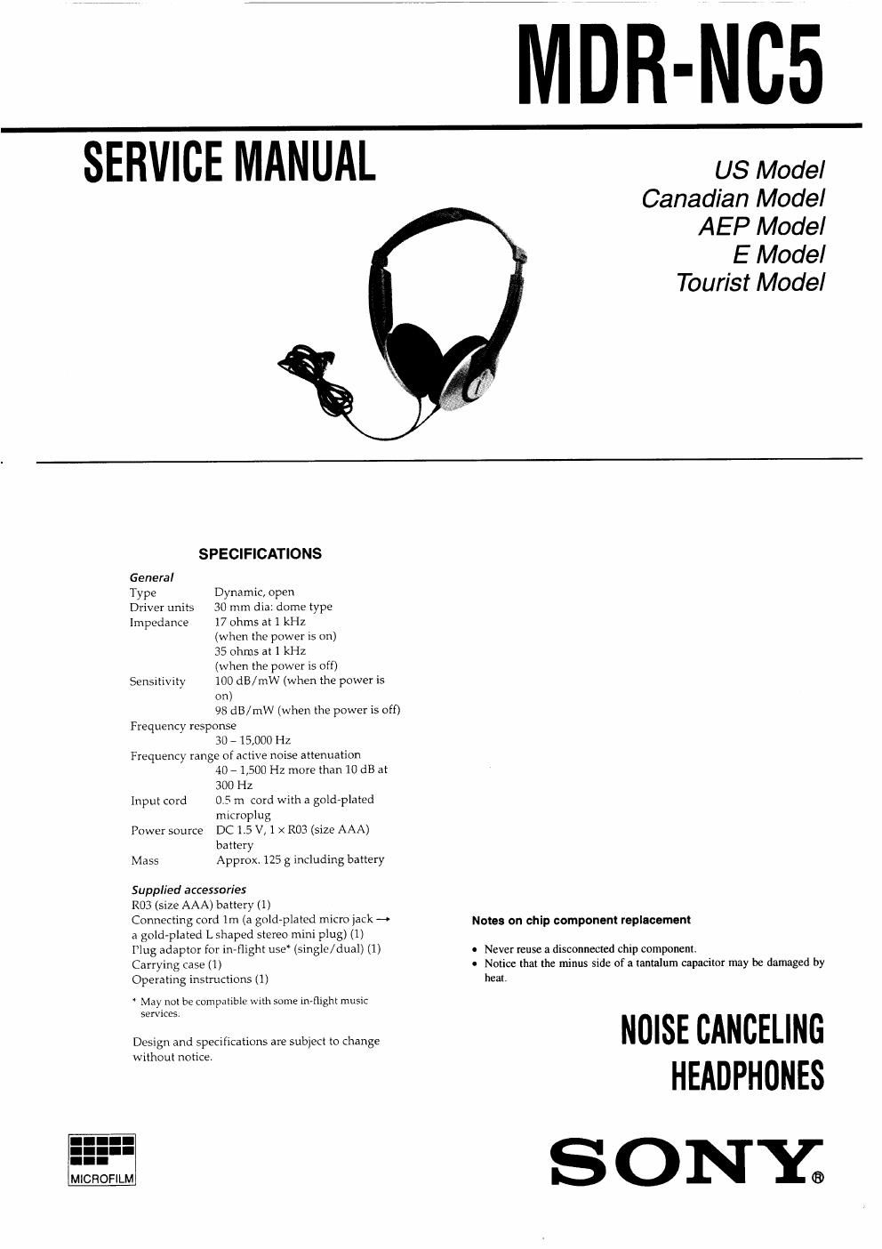 sony mdr nc 5 service manual