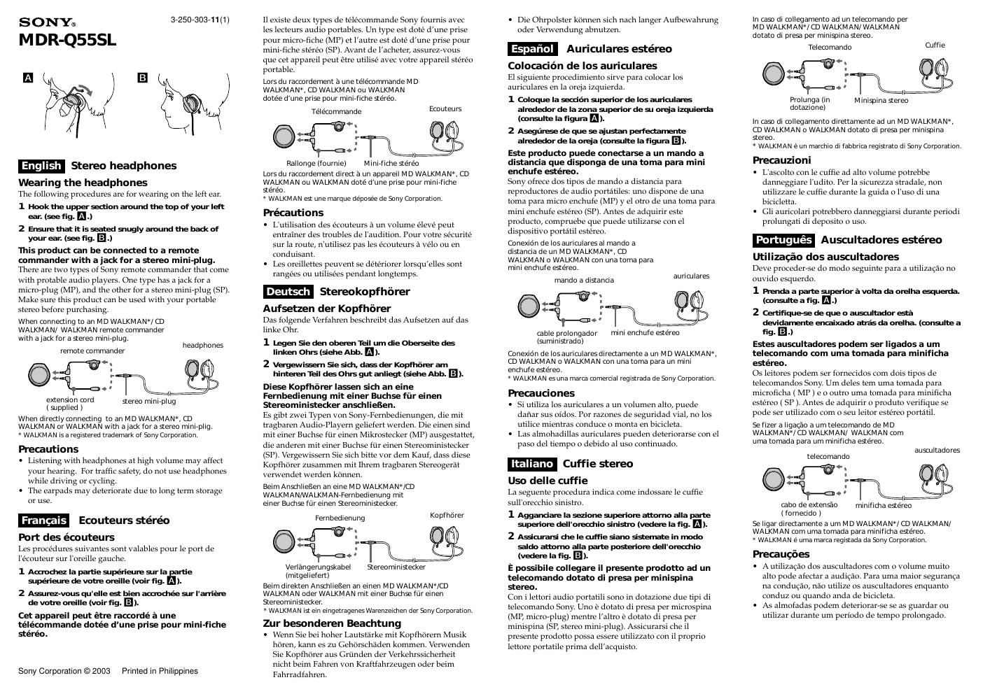 sony mdr q 55 sl owners manual