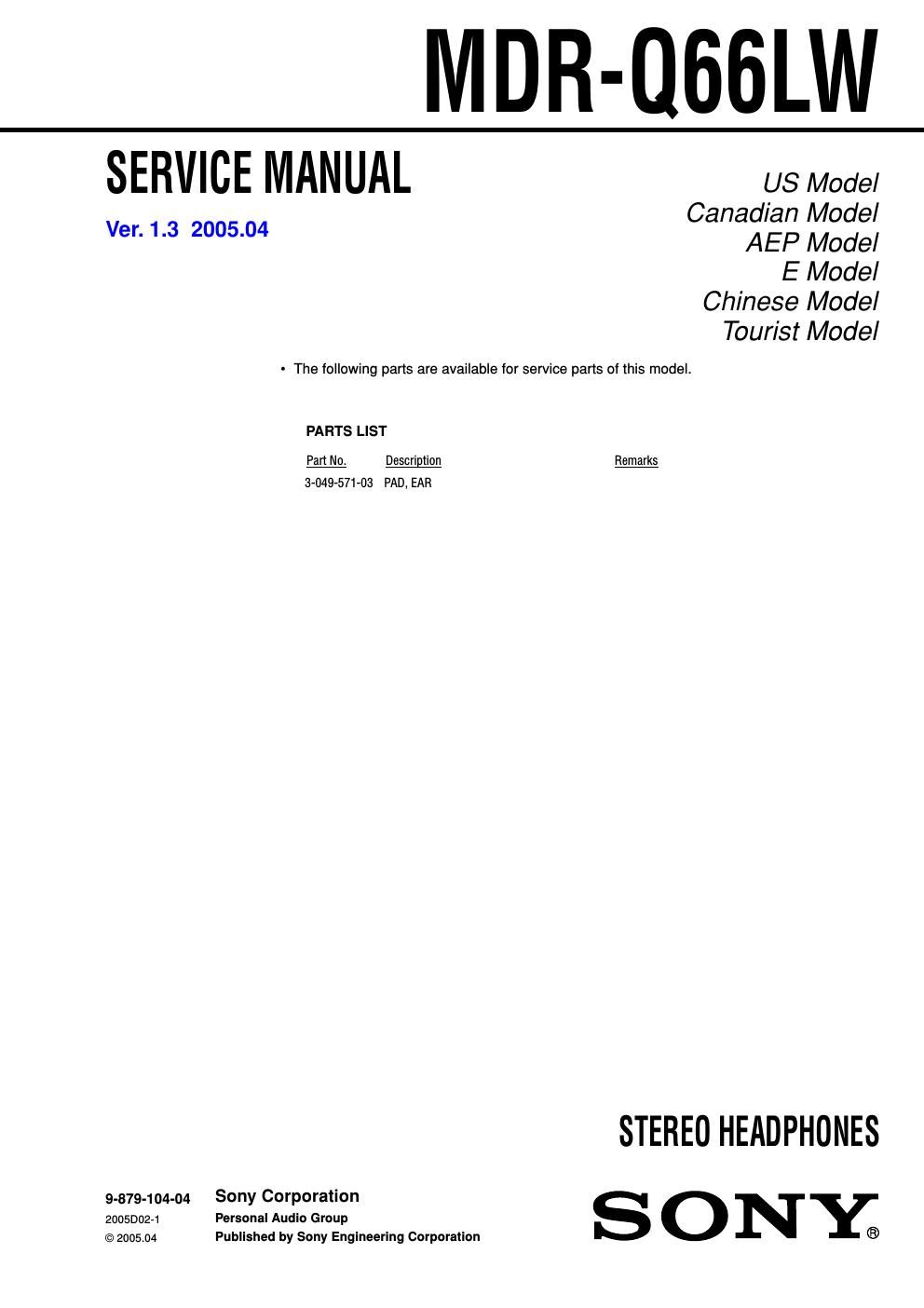 sony mdr q 66 lw service manual