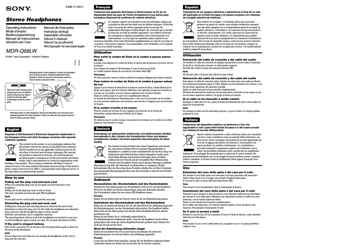 sony mdr q 68 lw owners manual