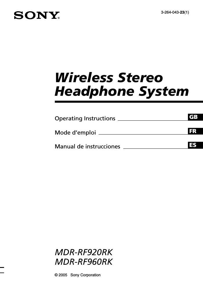 sony mdr rf 920 rk owners manual