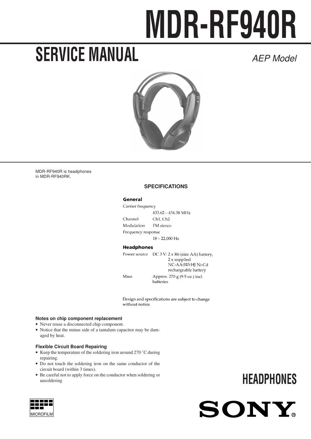 sony mdr rf 940 r service manual