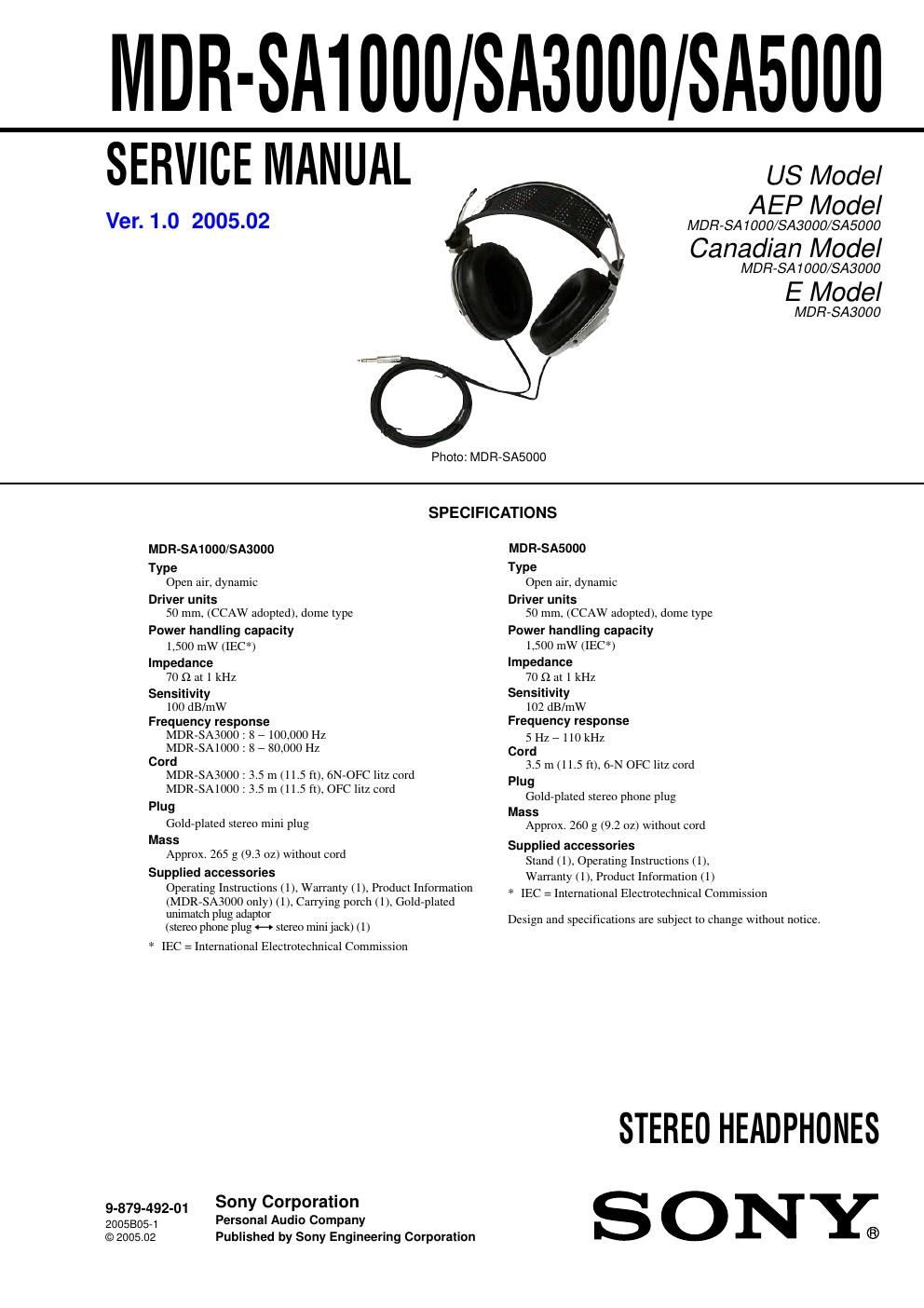 sony mdr sa 1000 service manual