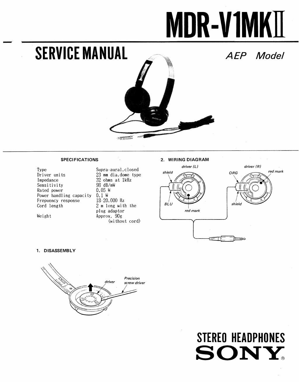 sony mdr v 1 mk2 service manual