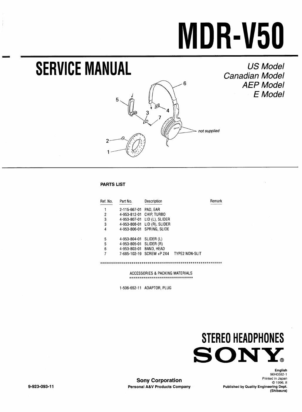 sony mdr v 50 service manual