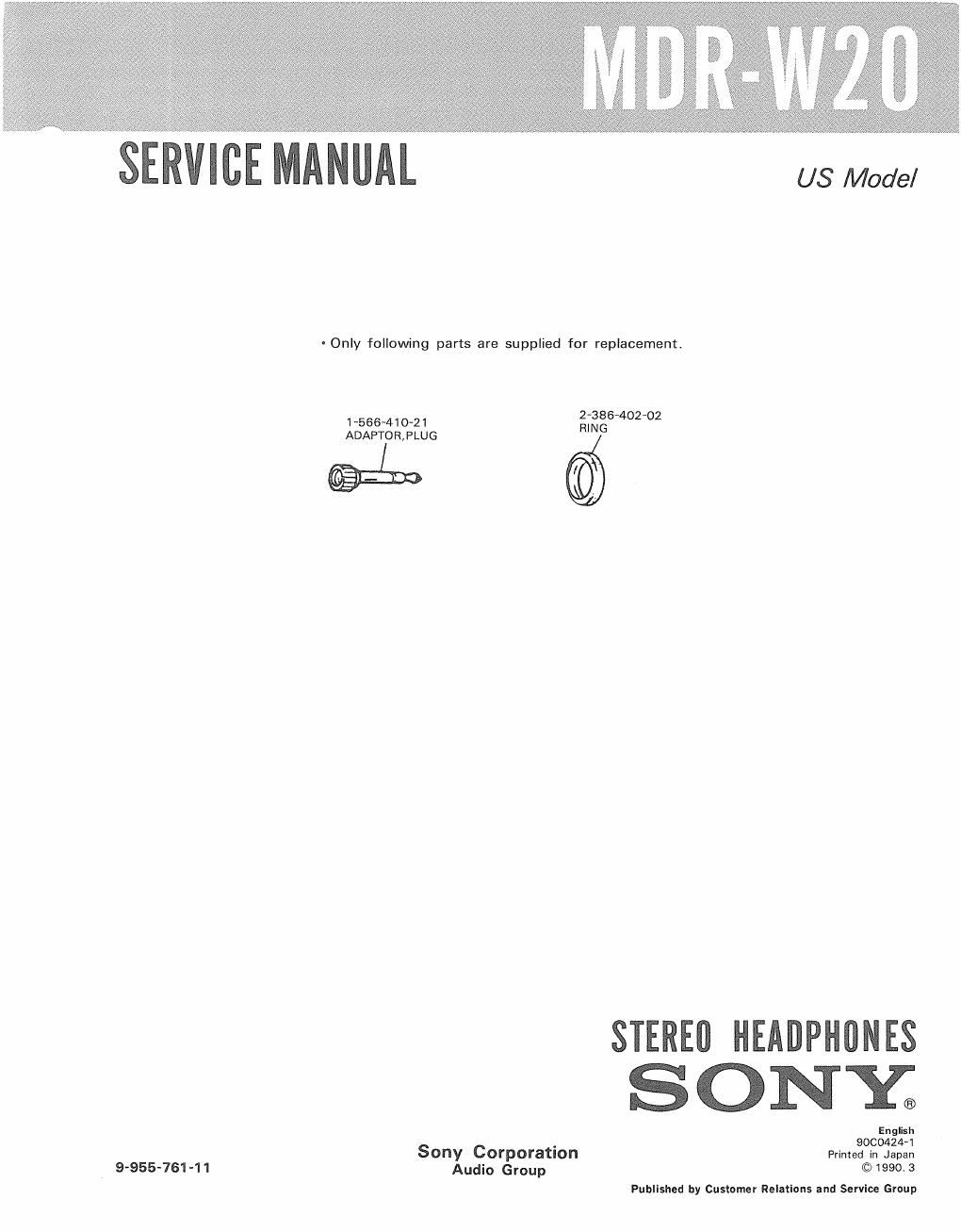 sony mdr w 20 service manual