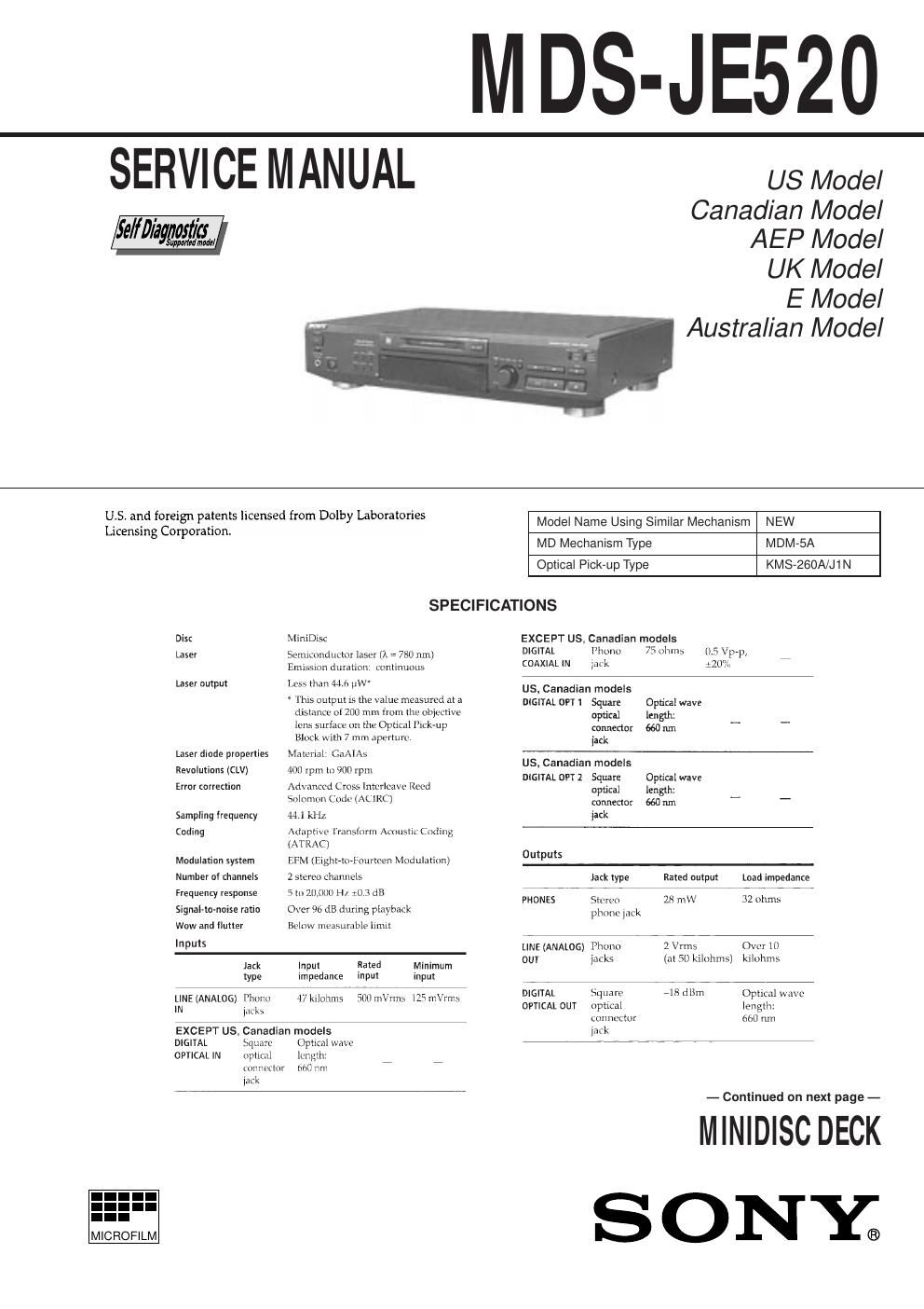 Free Audio Service Manuals - Free download sony mds je 520