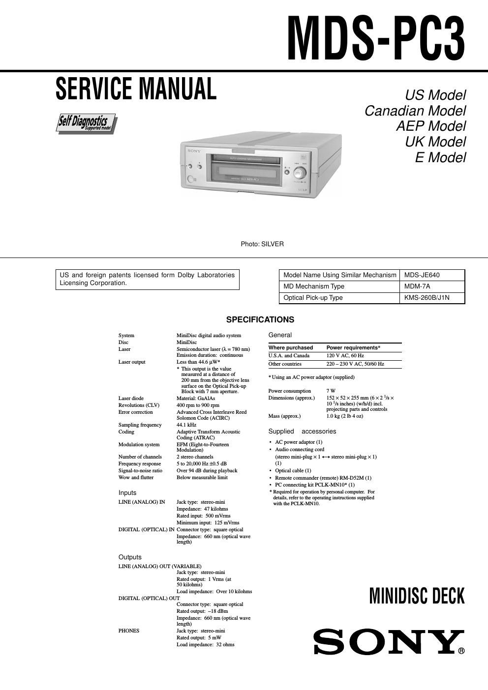 sony mds pc 3 service manual