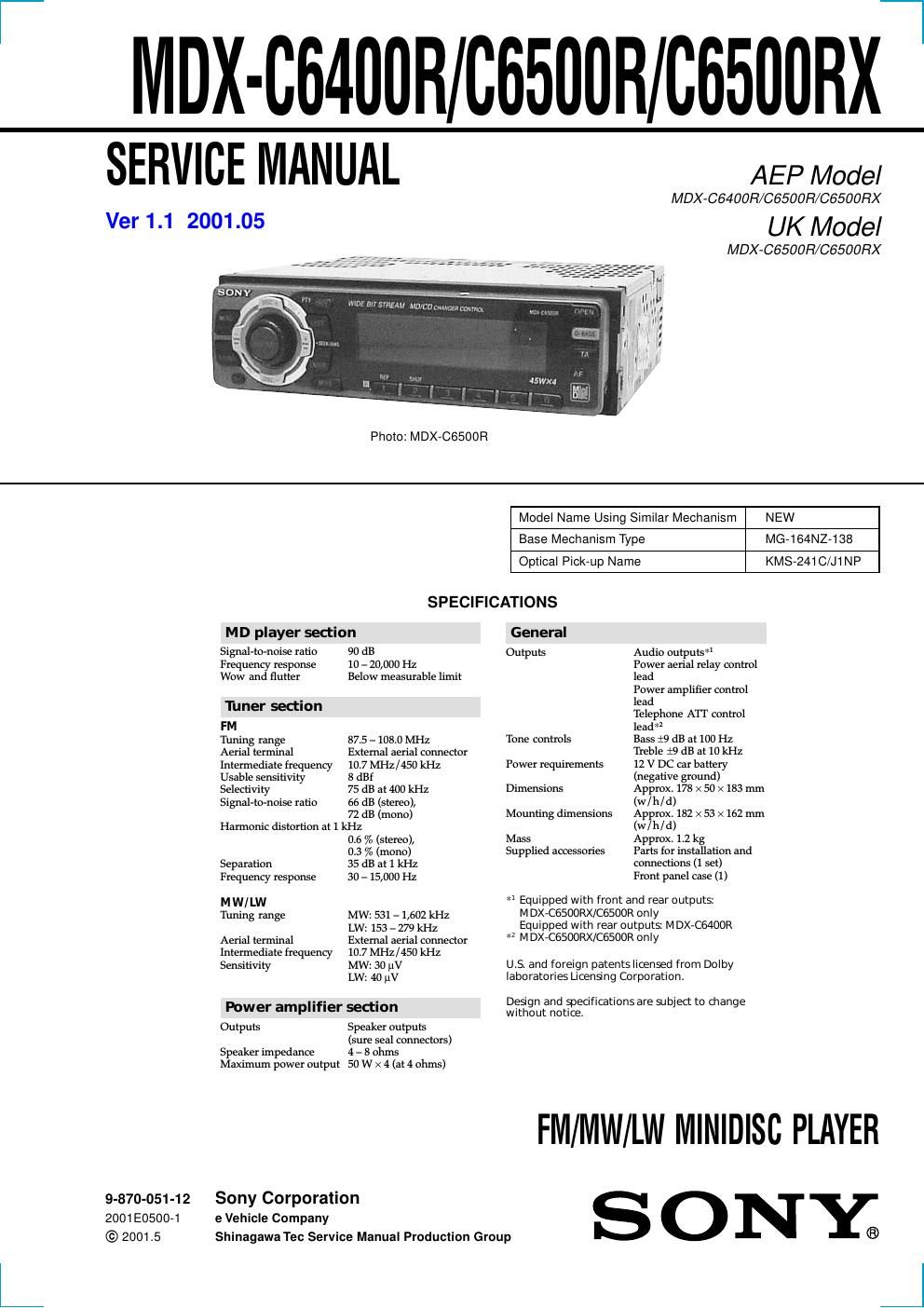 sony mdx c 6500 r service manual