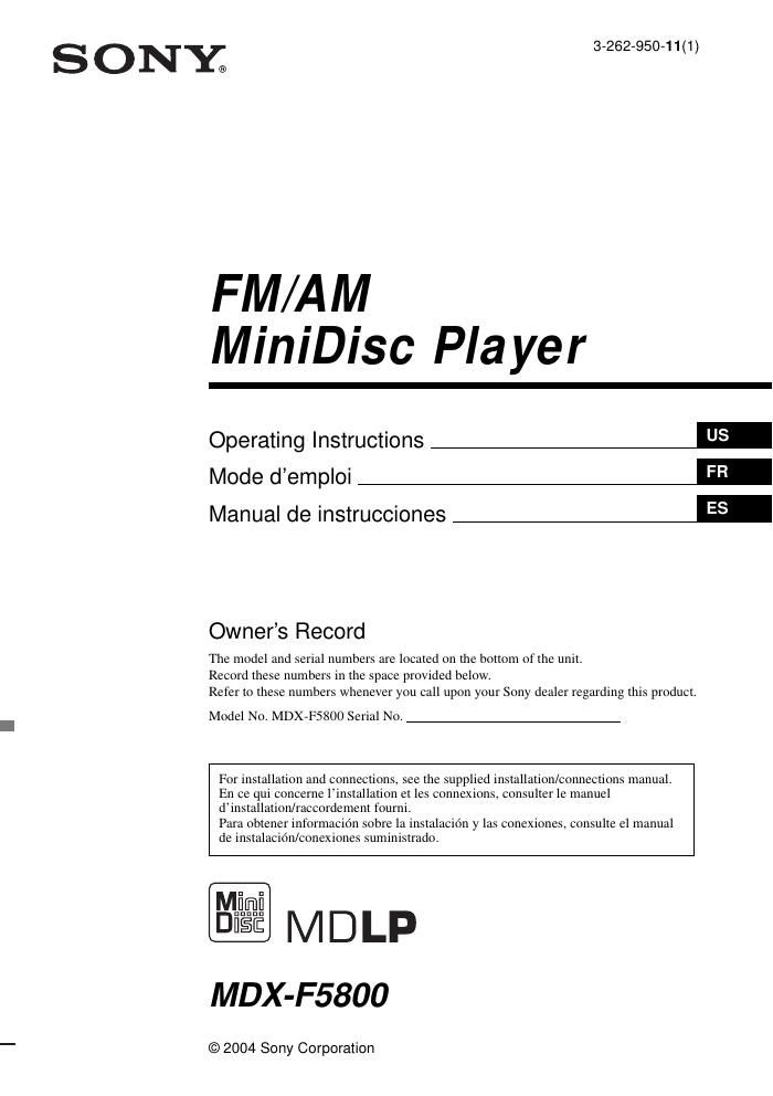 sony mdx f 5800 owners manual