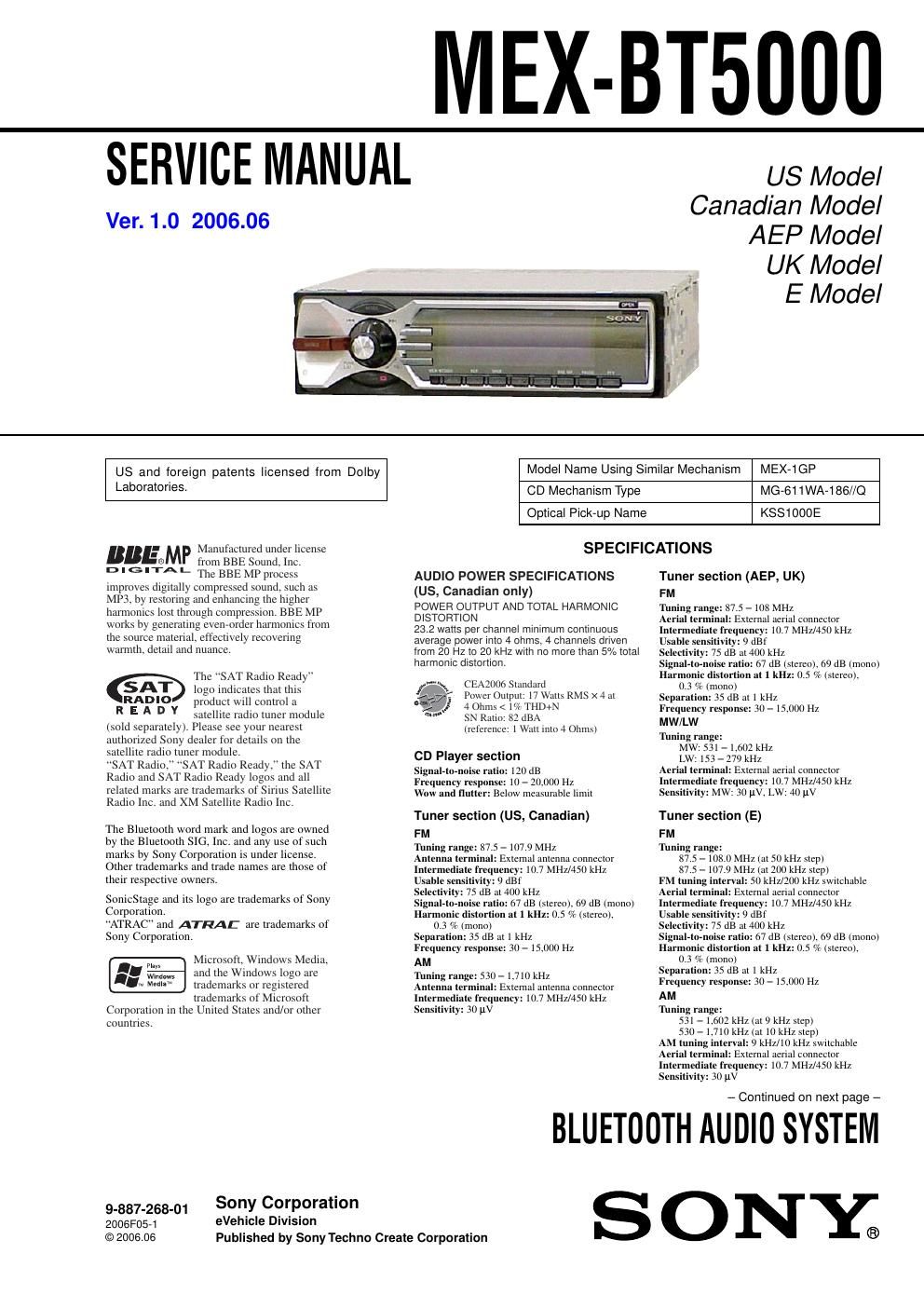 sony mex bt 5000 service manual