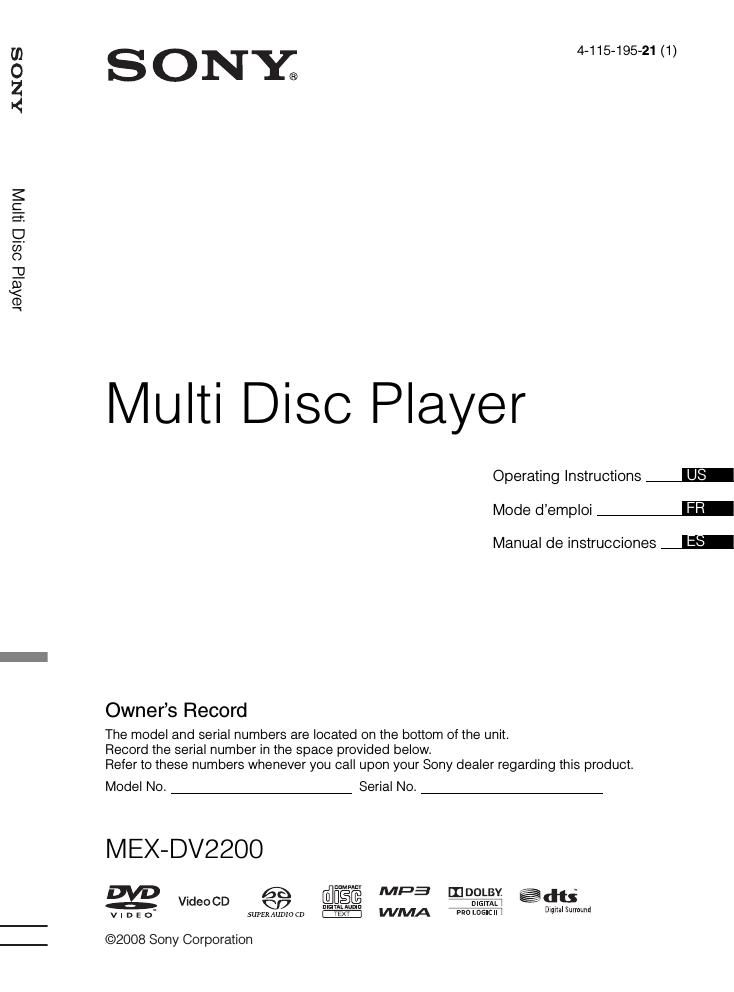 sony mex dv 2200 owners manual