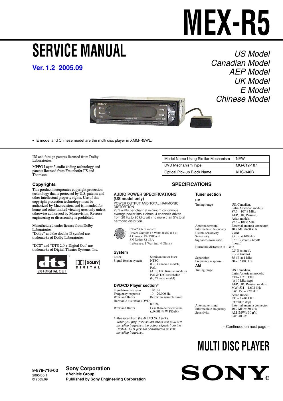 sony mex r 5 service manual