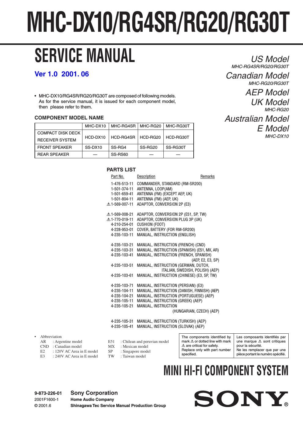 sony mhc dx 10 service manual