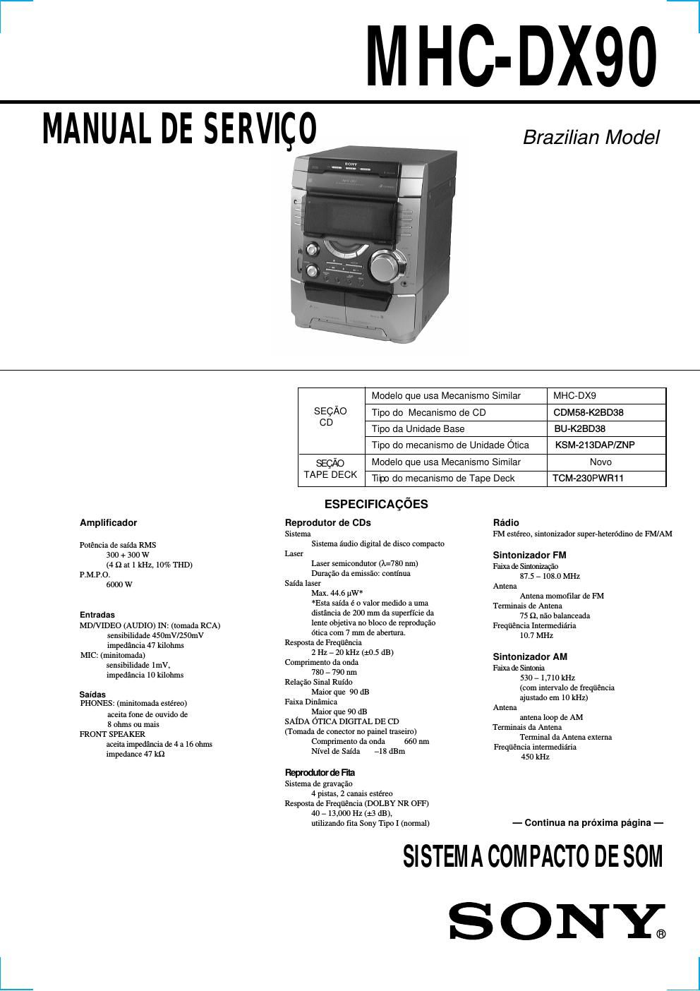 sony mhc dx 90 manual de servico