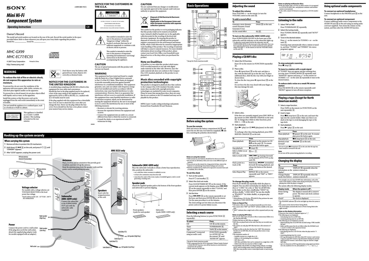 Free Audio Service Manuals - Free download sony mhc ec 55 owners manual