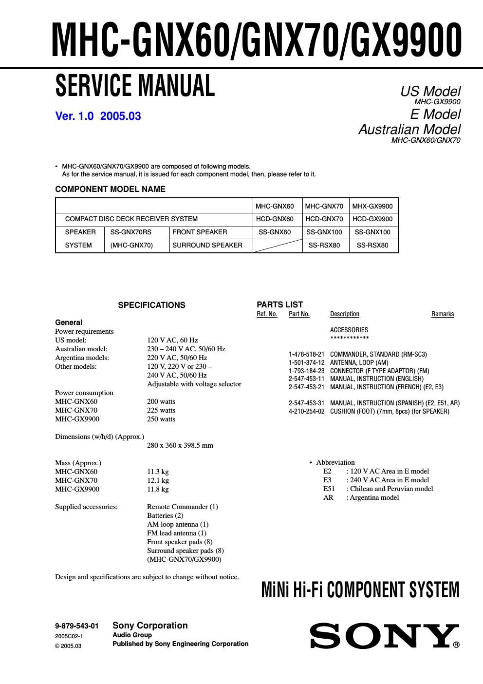 sony mhc gnx 70 service manual