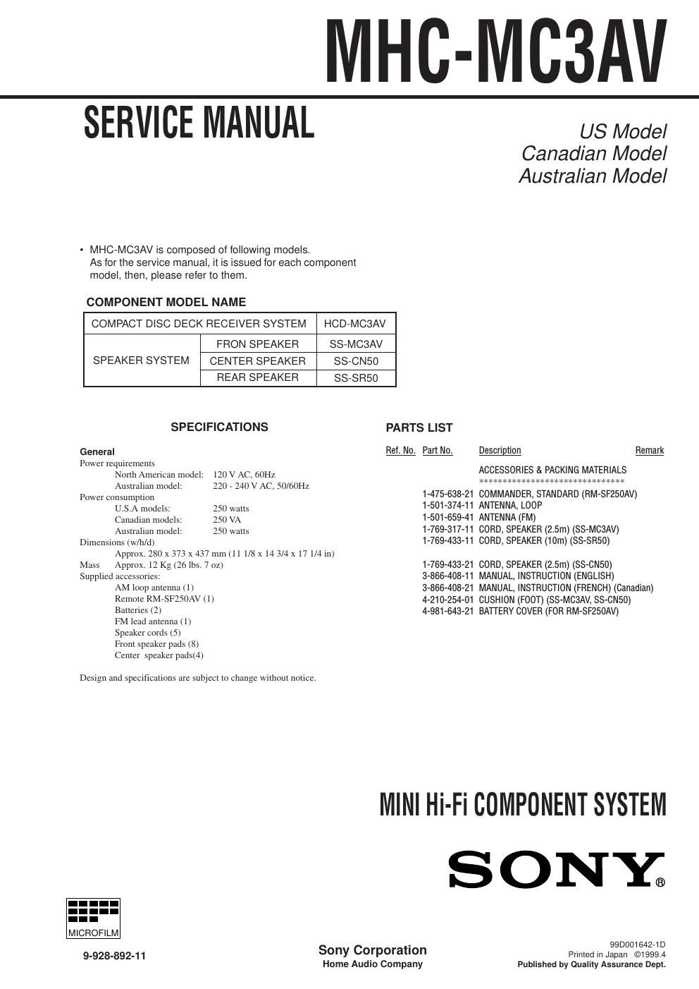 sony mhc mc 3 av service manual