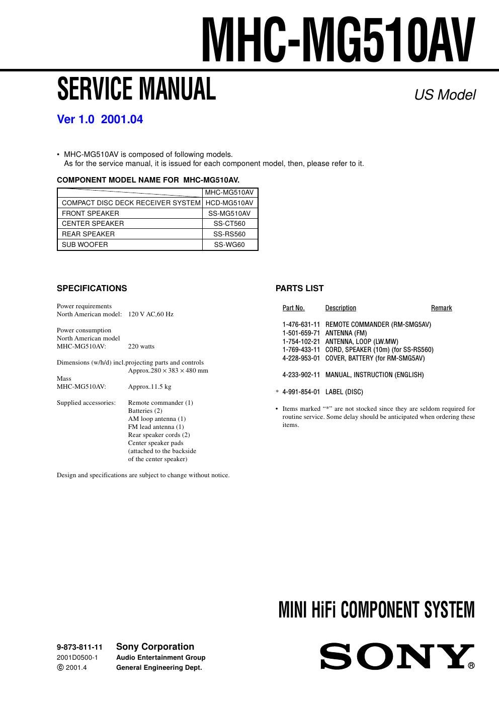 sony mhc mg 510 av service manual