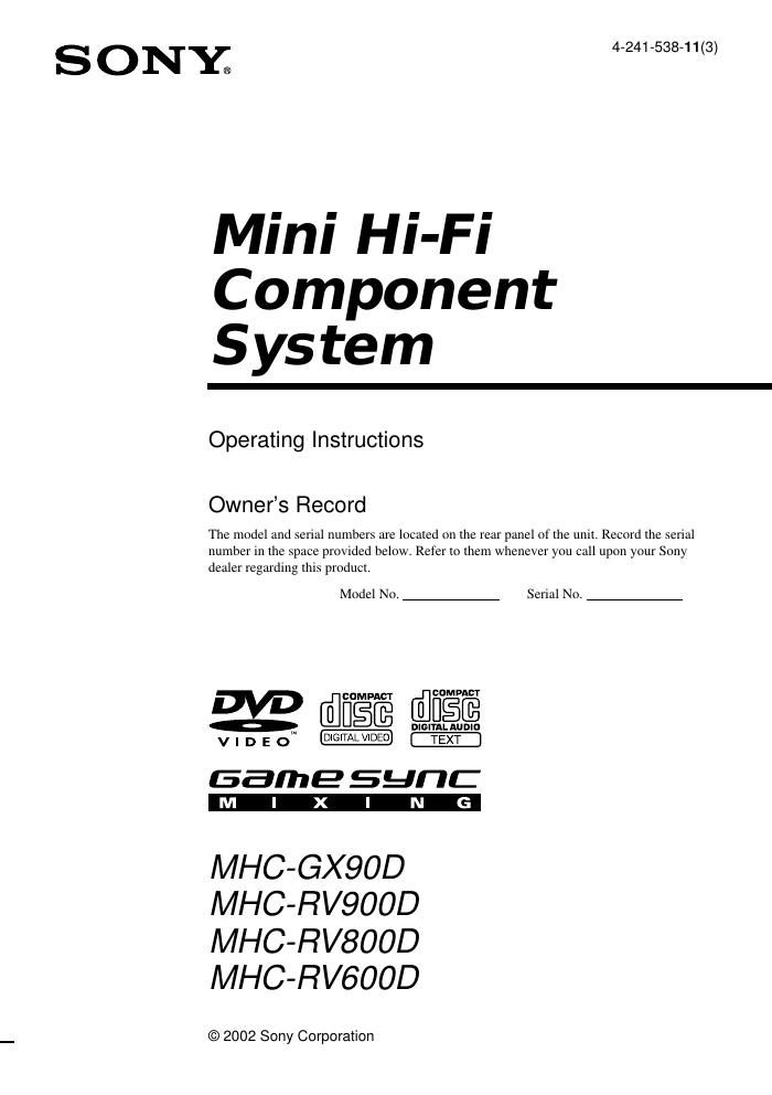 sony mhc rv 600 d owners manual