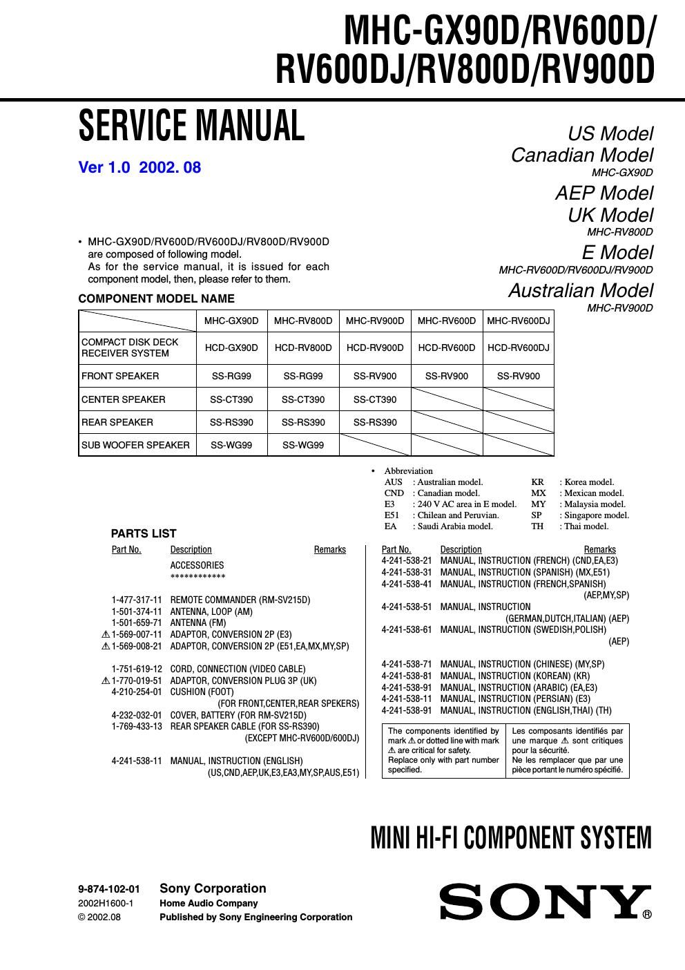 sony mhc rv 600 dj service manual