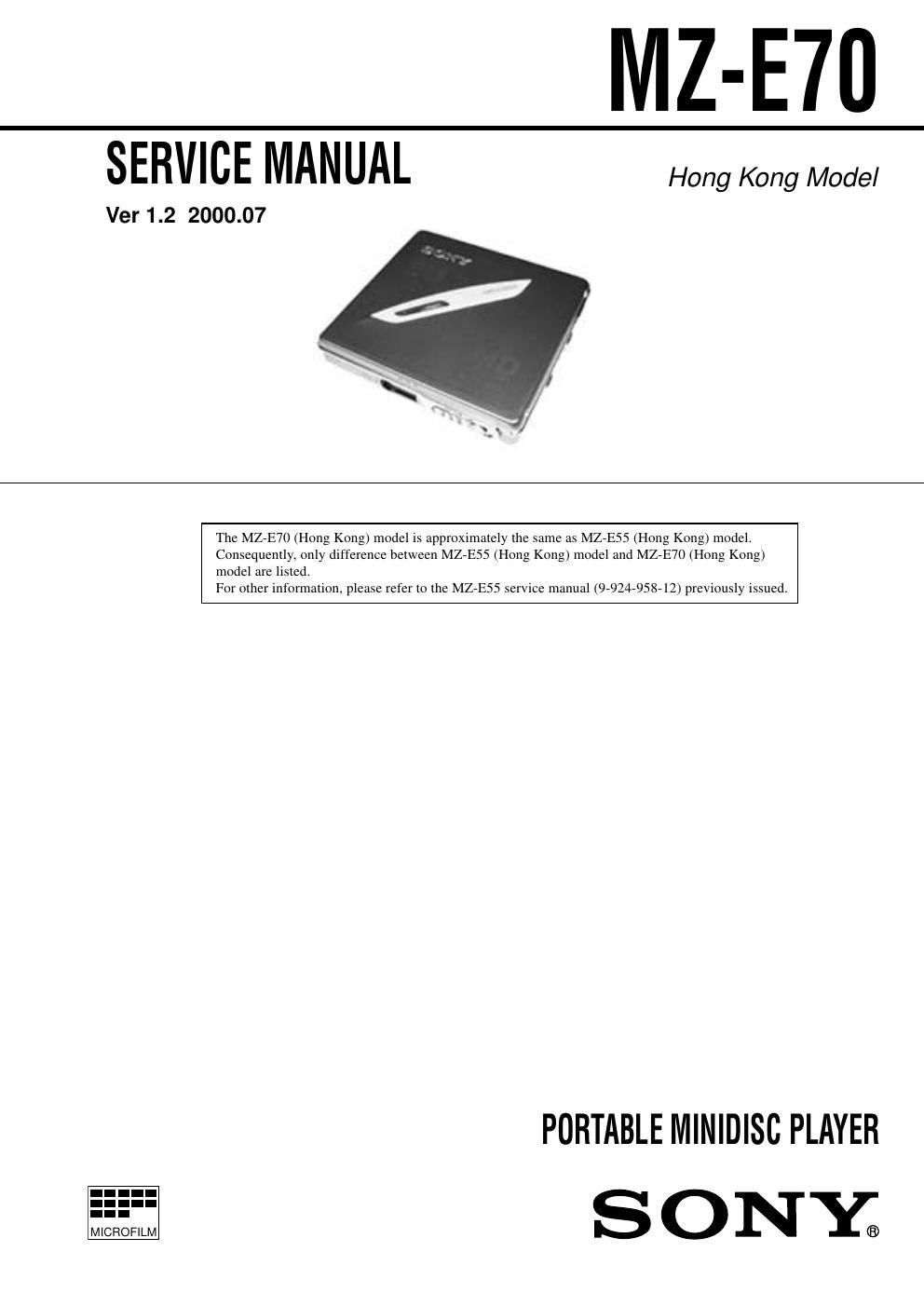 sony mz e 70 service manual