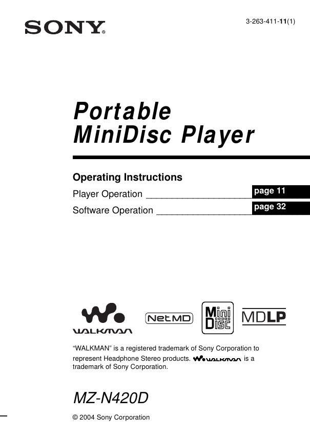 sony mz n 420 d owners manual