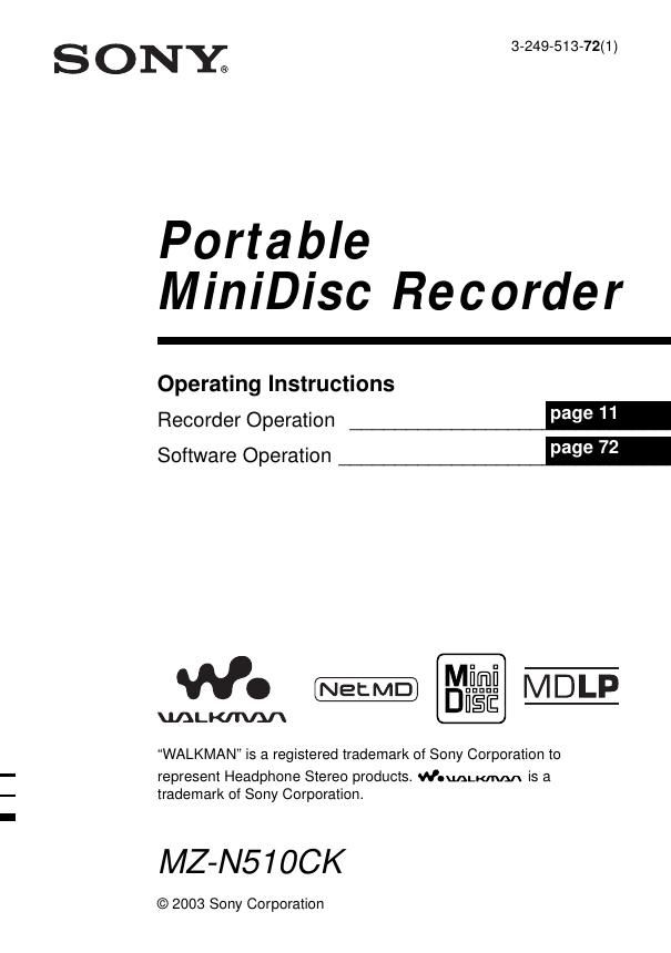 sony mz n 510 ck owners manual