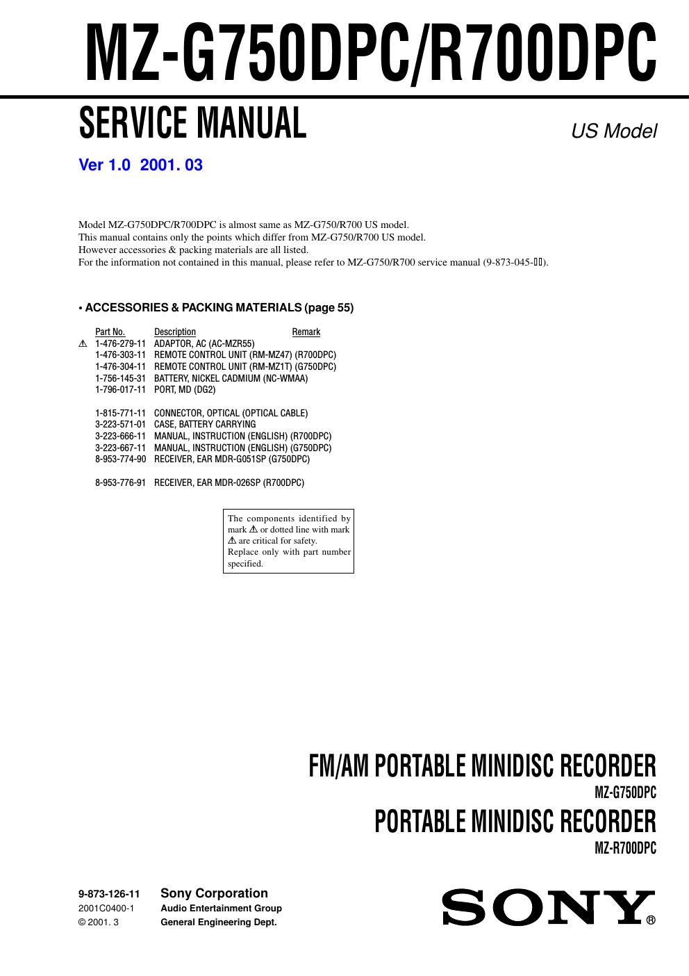 sony mz r 700 dpc service manual