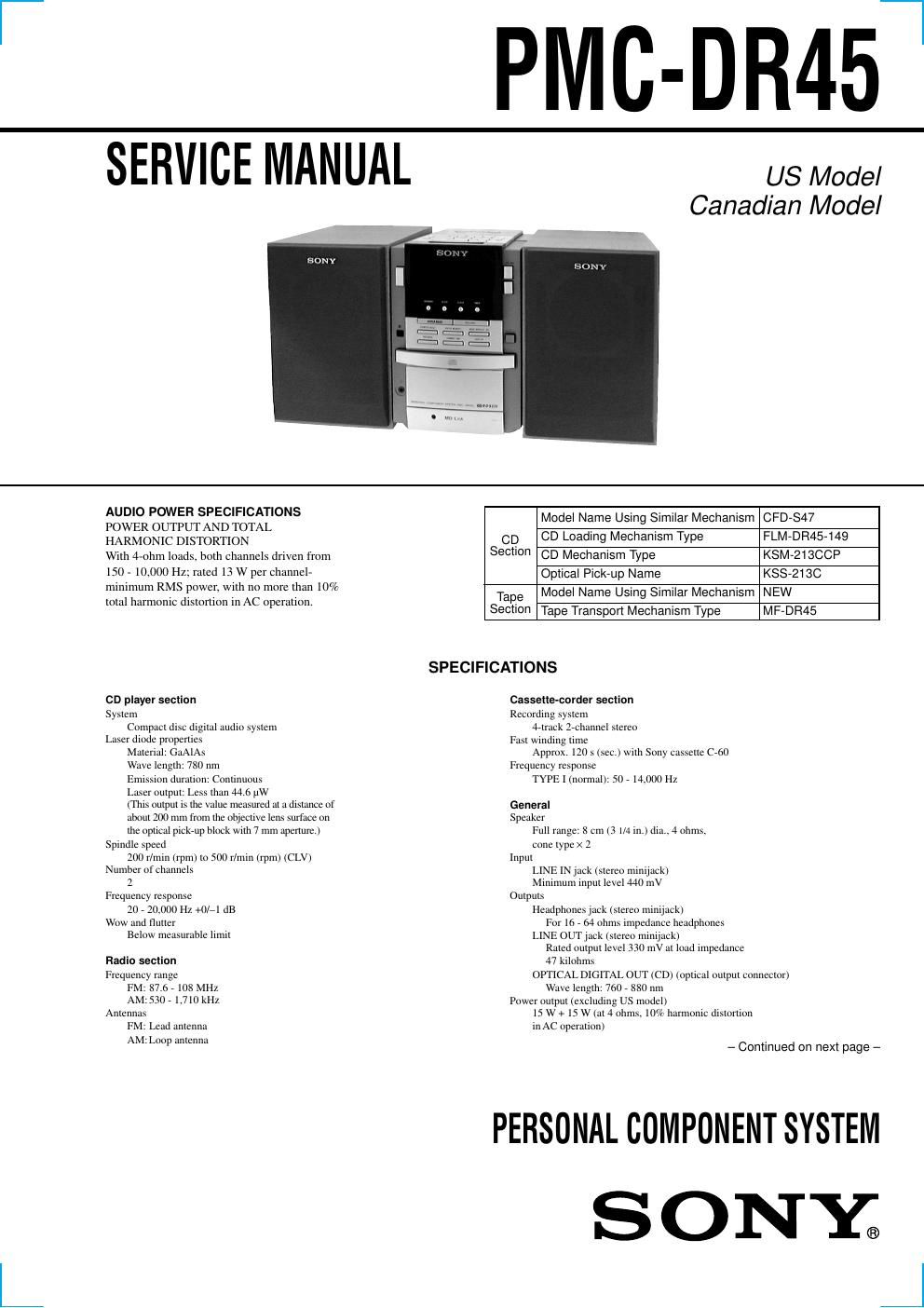 sony pmc dr 40 service manual