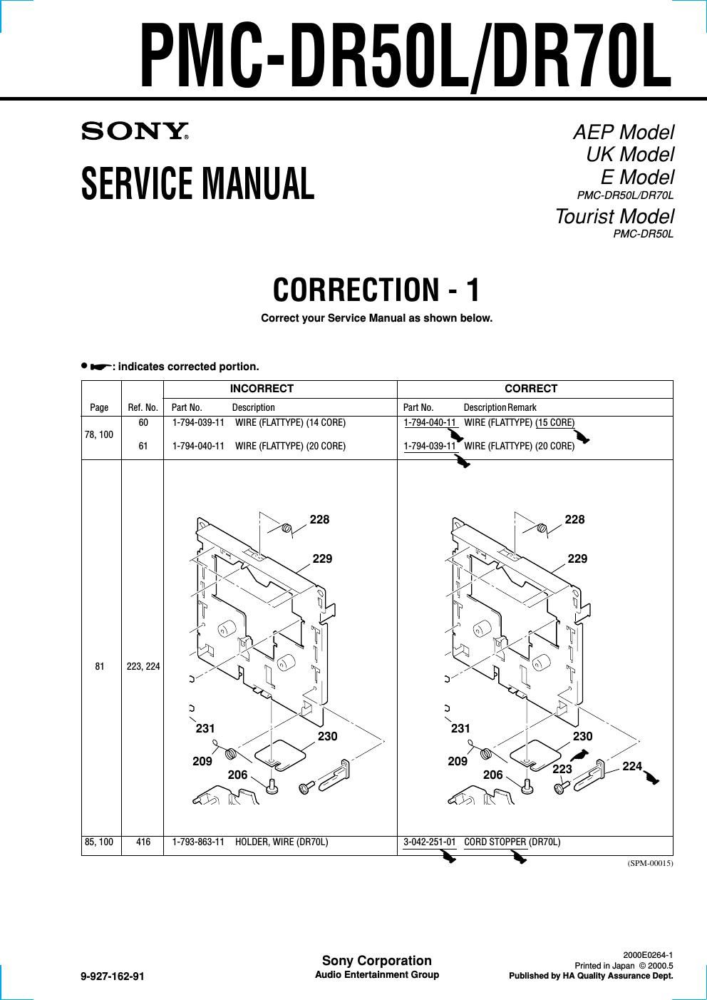 sony pmc dr 50 l service manual