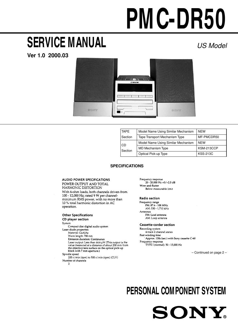 sony pmc dr 50 service manual