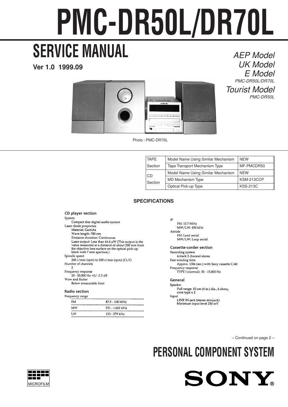 sony pmc dr 70 l service manual