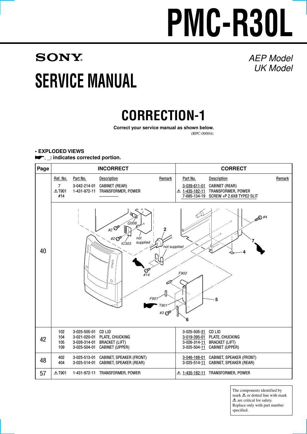 sony pmc r 30 l service manual