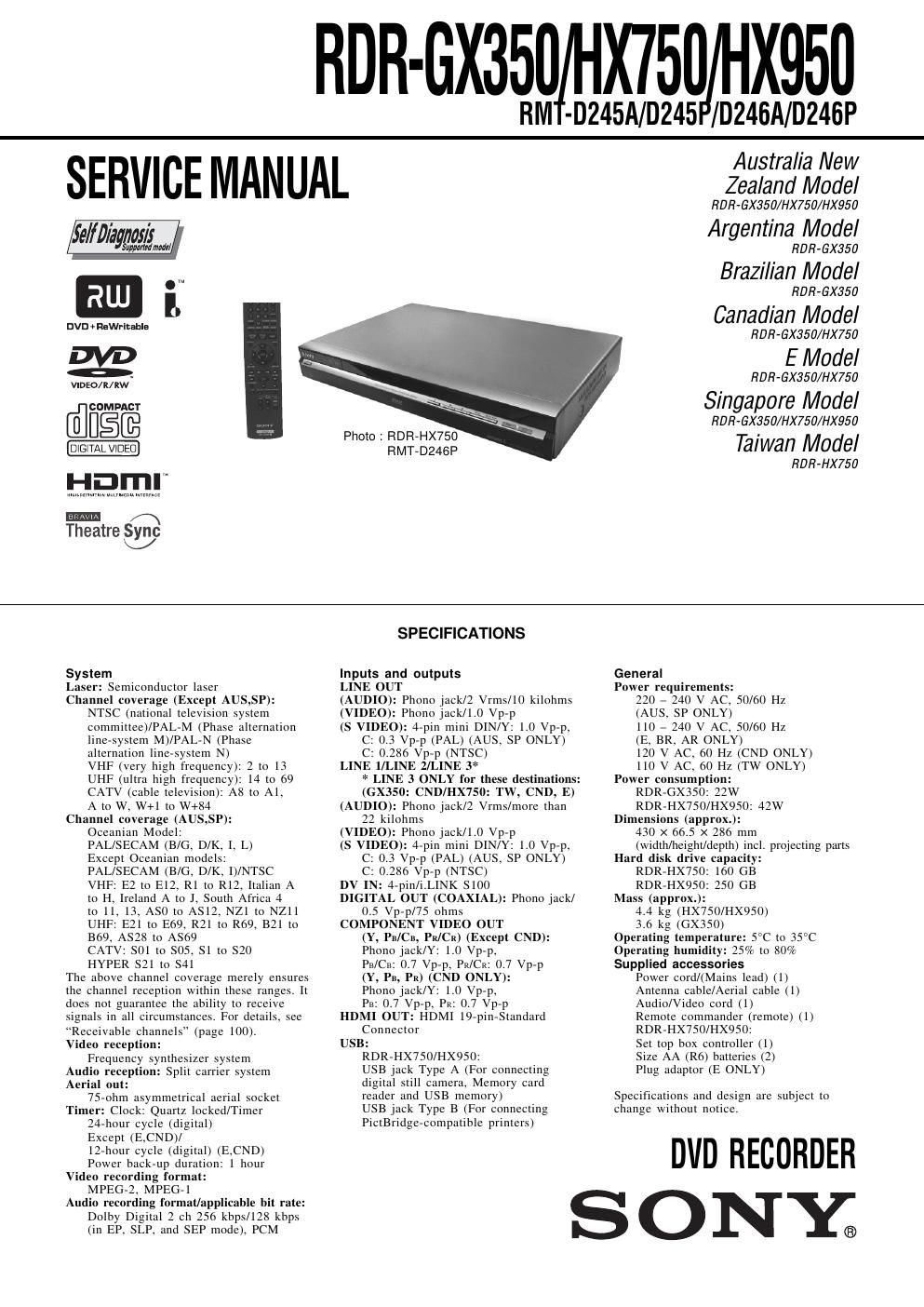 sony rdr gx 350 service manual