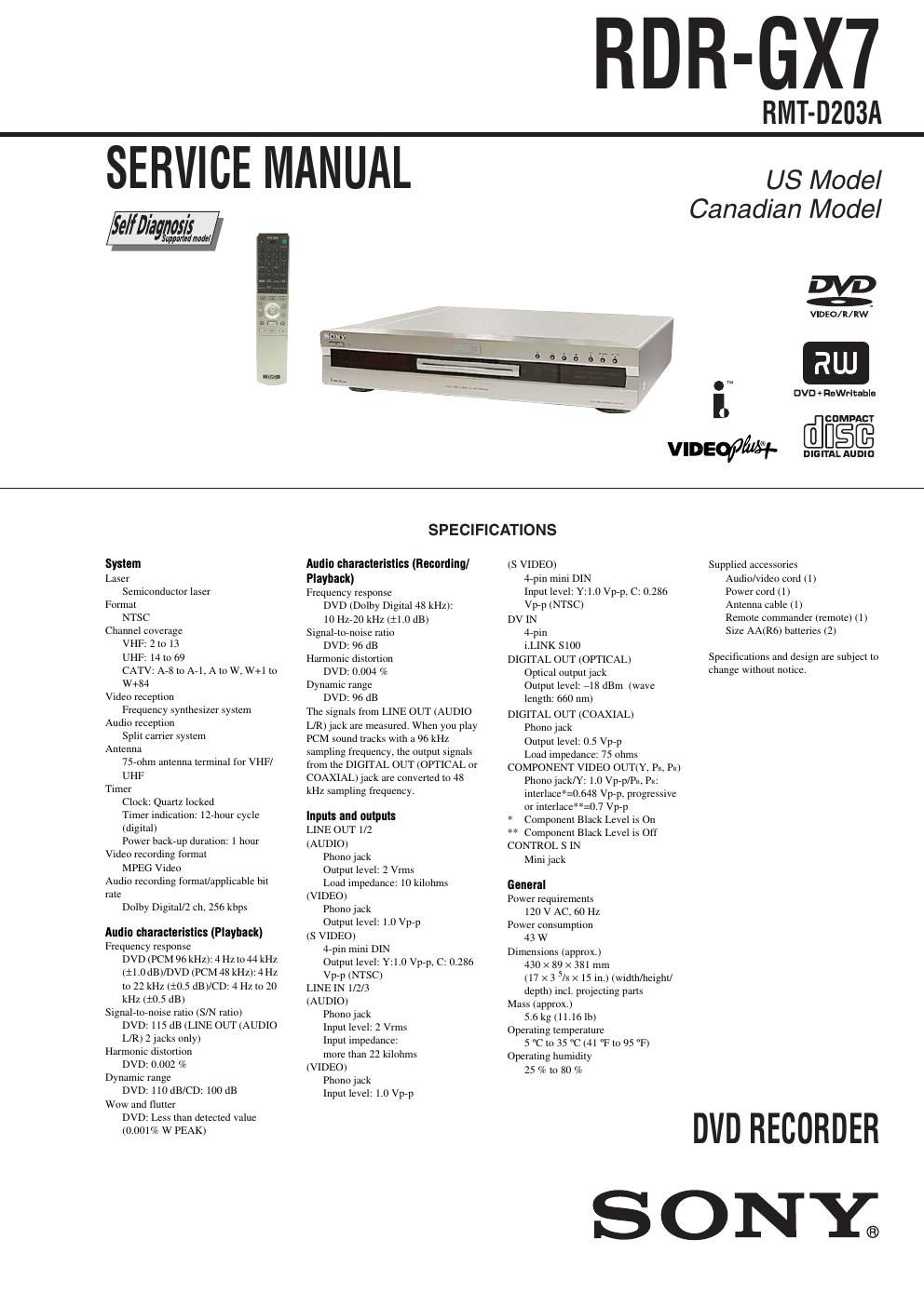 sony rdr gx 7 service manual