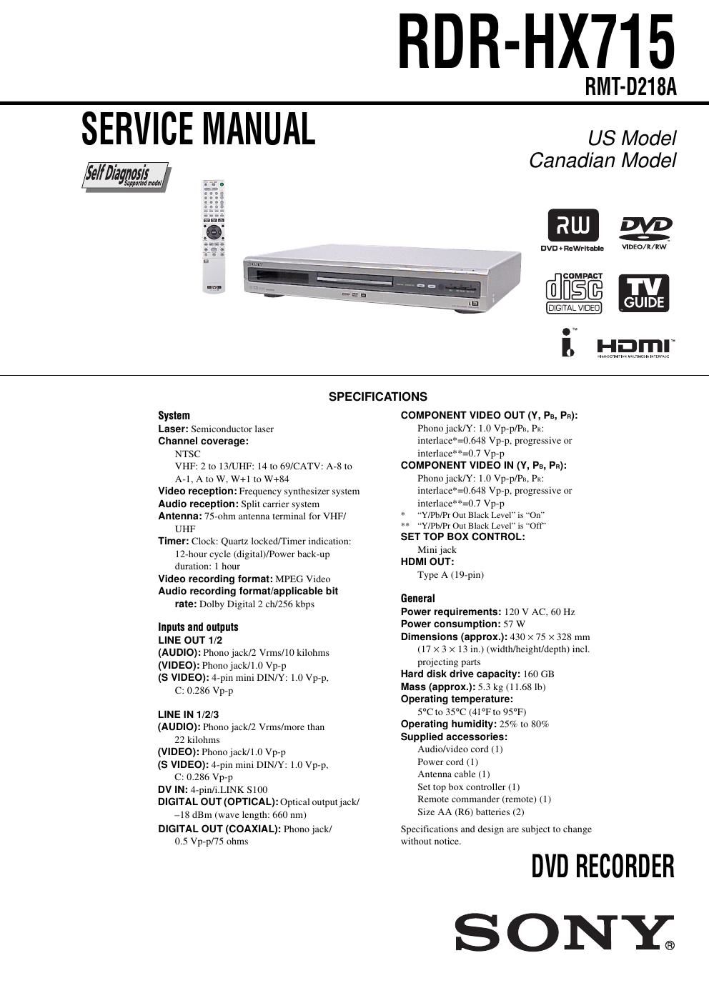 sony rdr hx 715 service manual