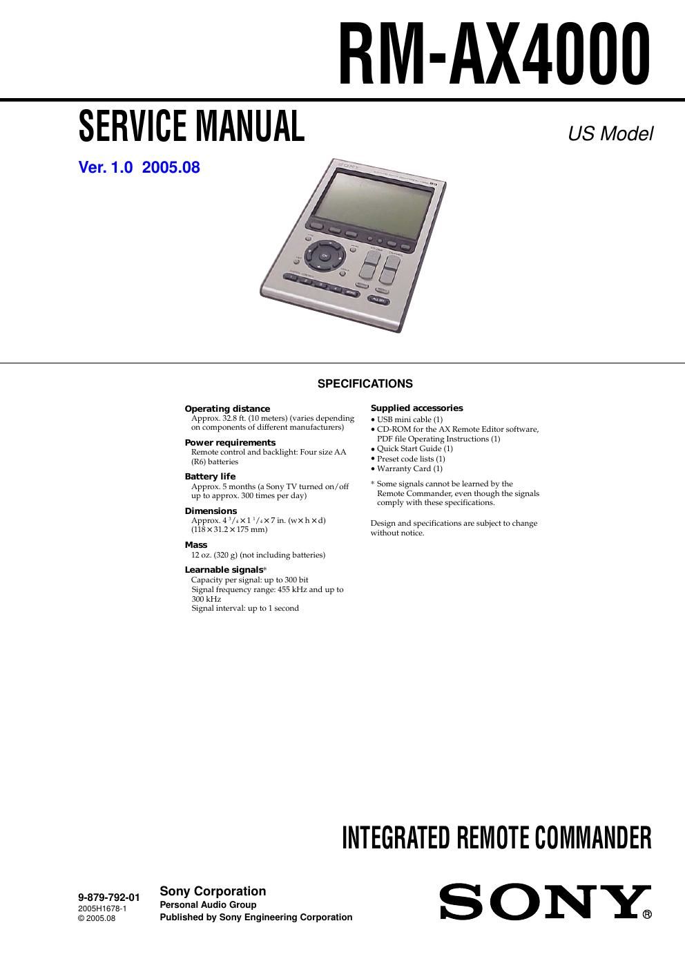 sony rm ax 4000 service manual