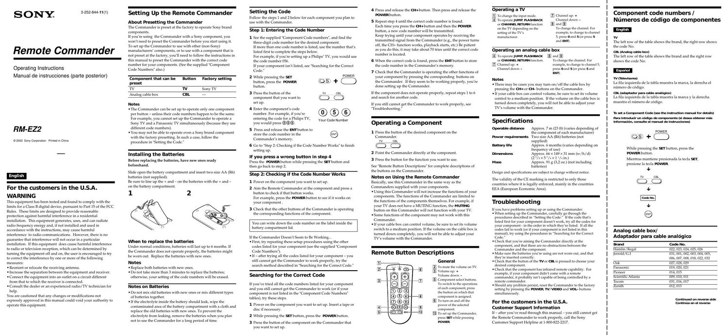 sony rm ez 2 owners manual