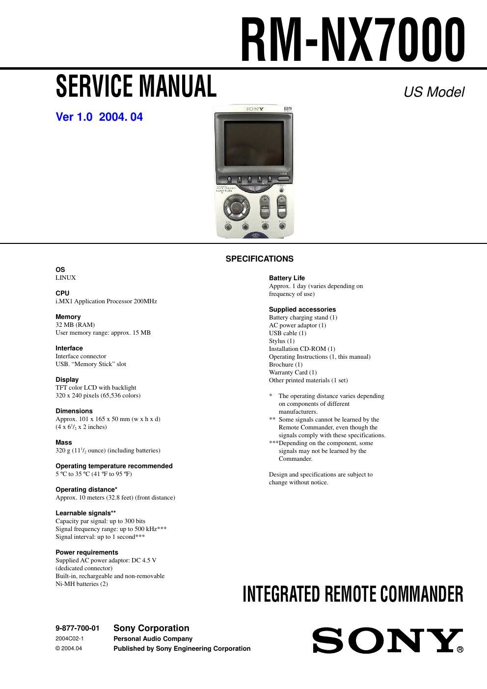 sony rm nx 7000 service manual