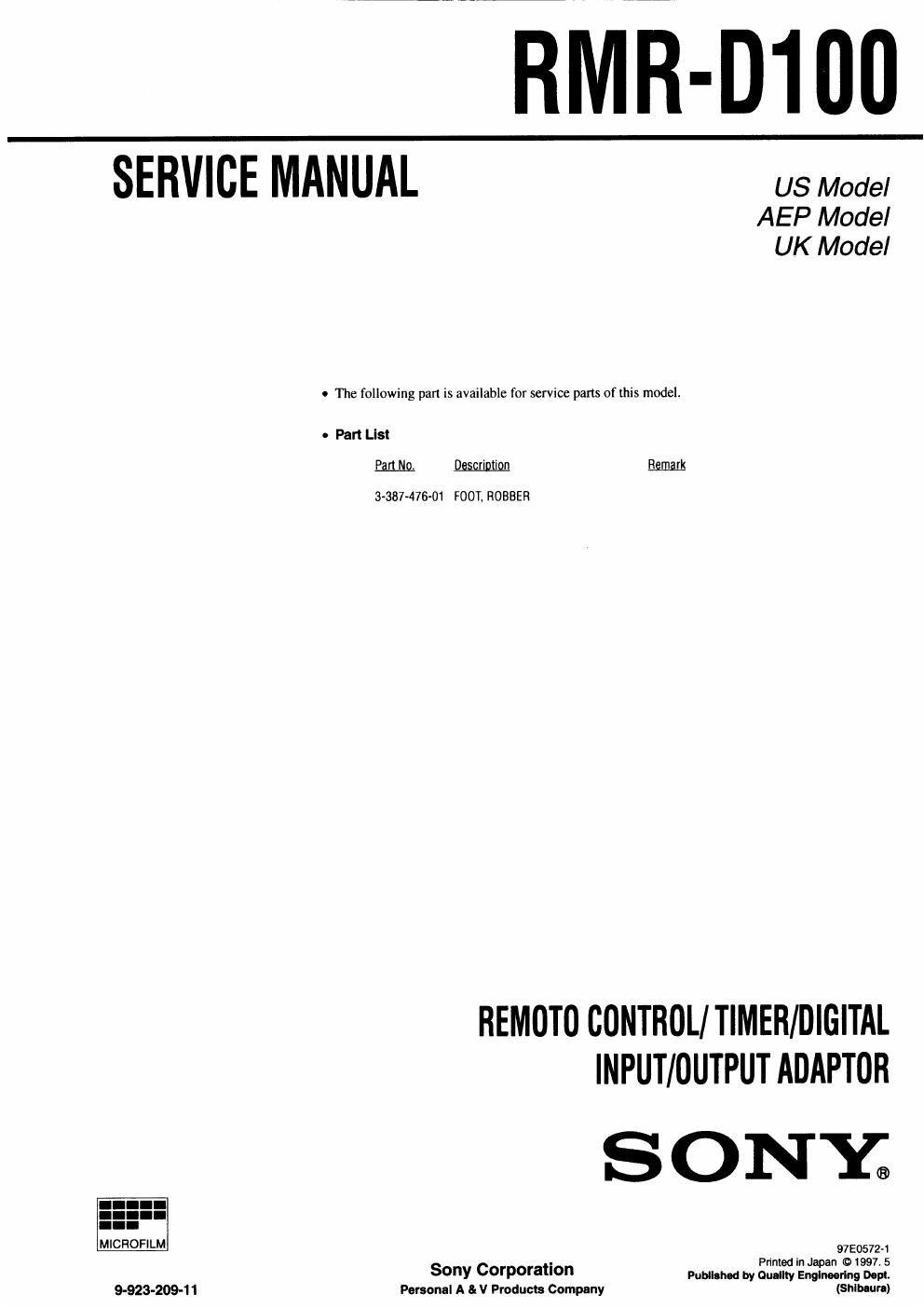 sony rm rd 100 service manual