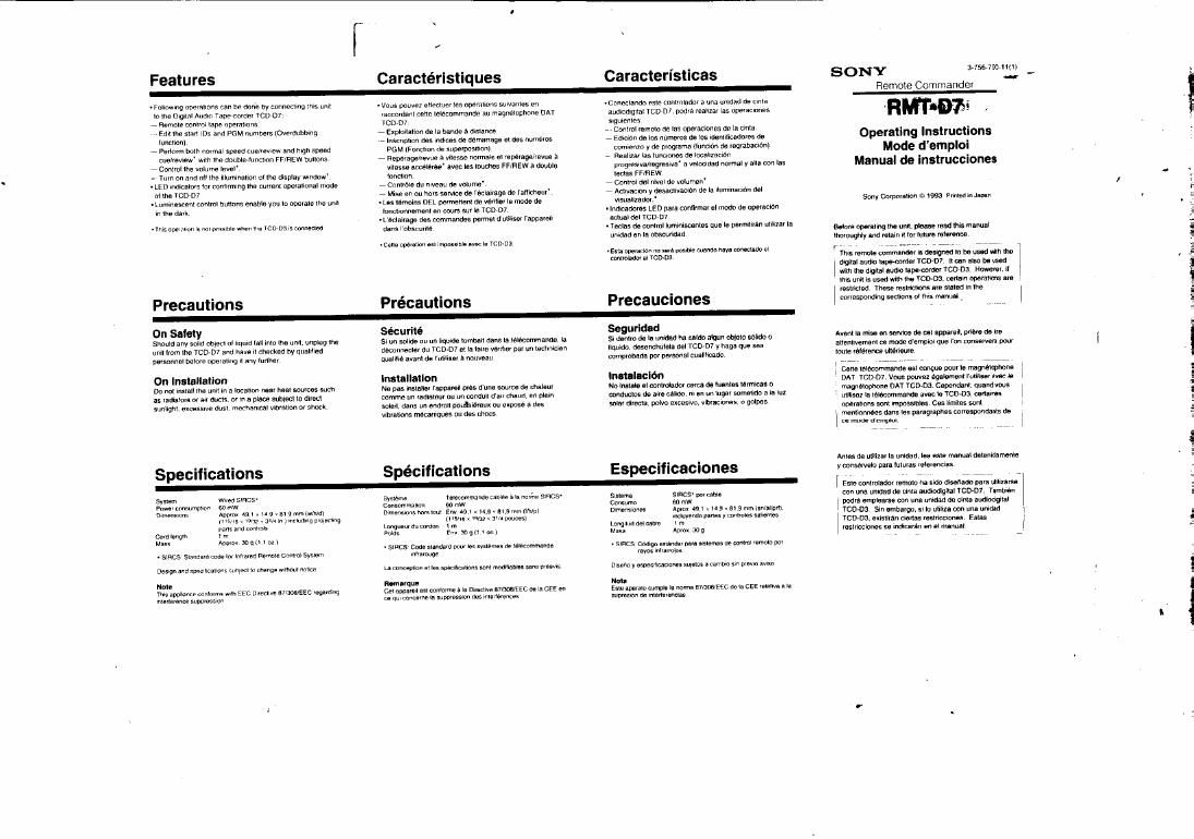 sony rm td 7 owners manual