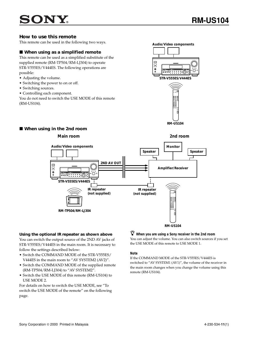 sony rm us 104 owners manual