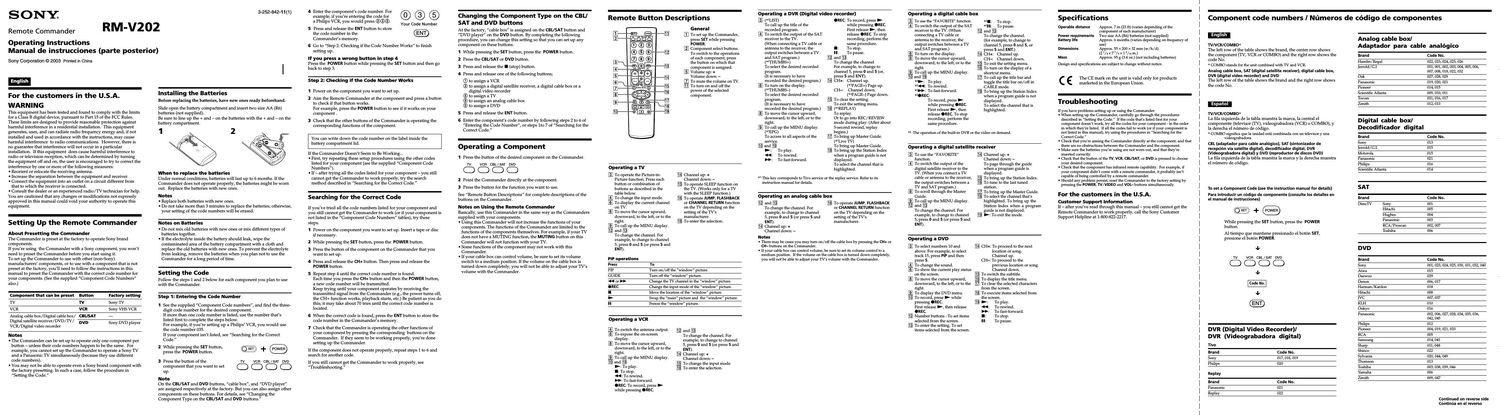 sony rm v 202 owners manual