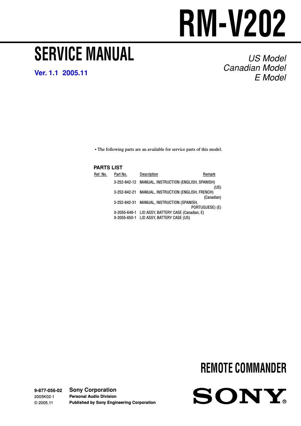 sony rm v 202 service manual