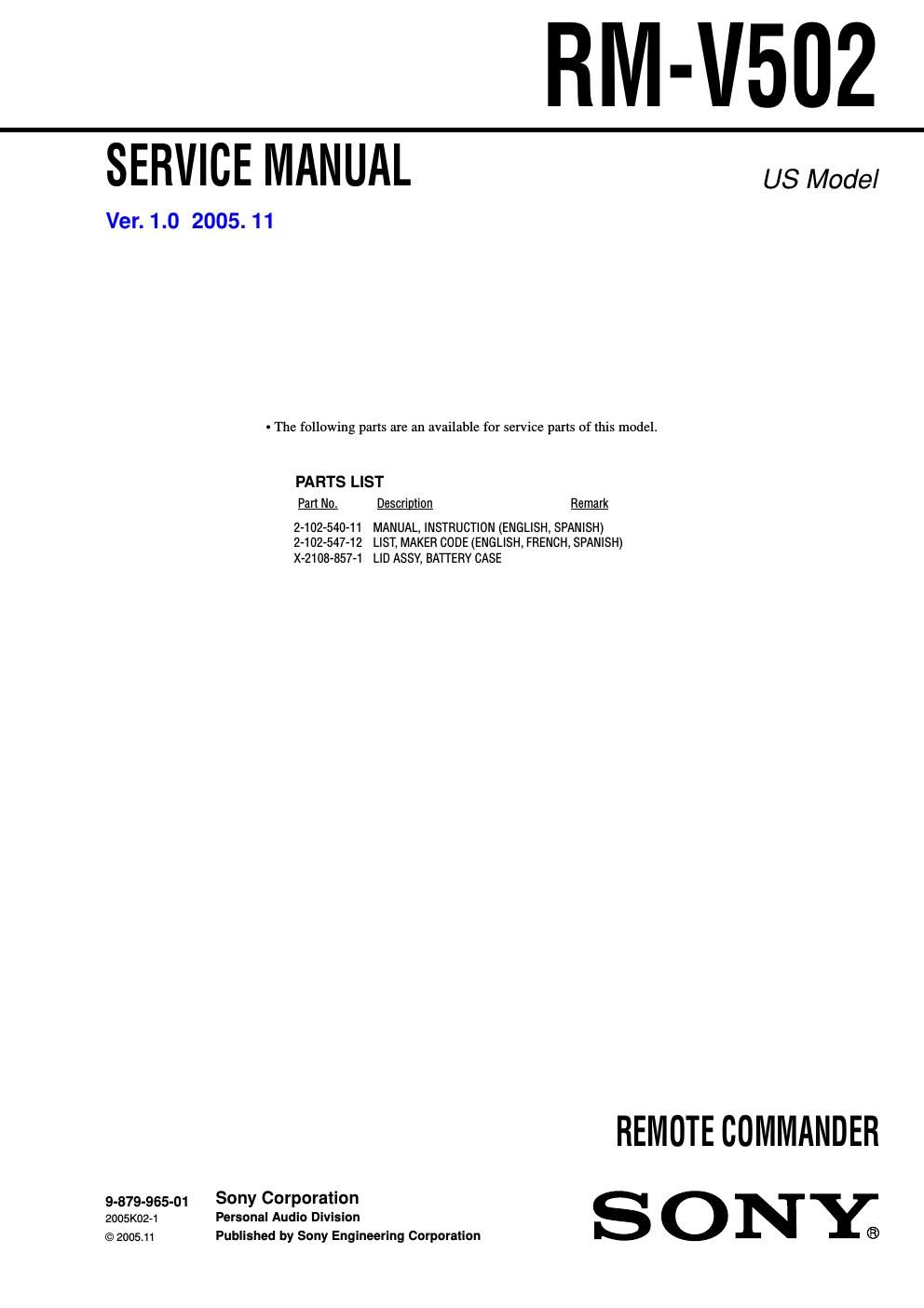 sony rm v 502 service manual