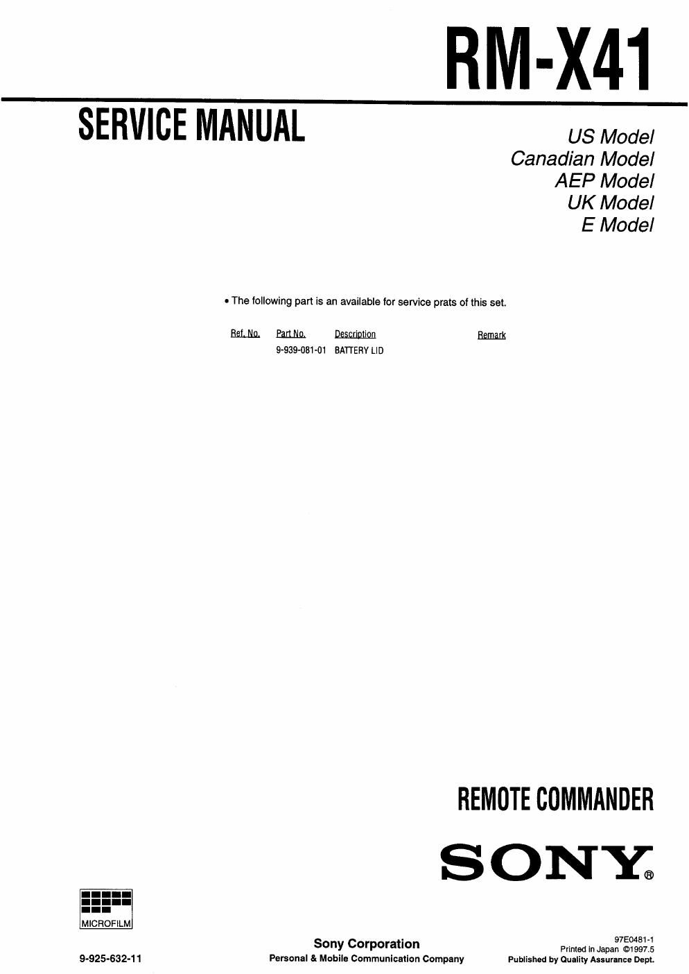 sony rm x 41 service manual