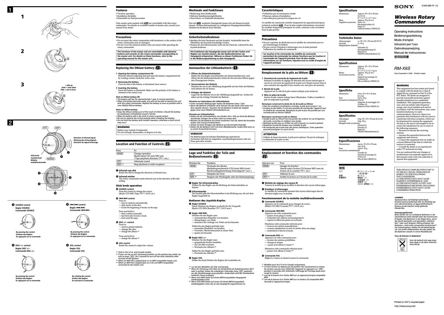 sony rm x 6 s owners manual