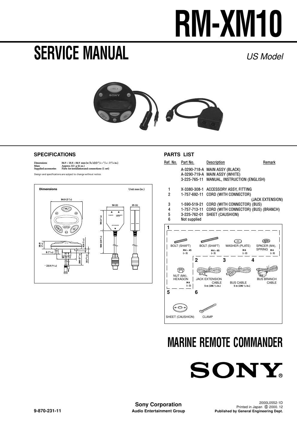 sony rm xm 10 service manual