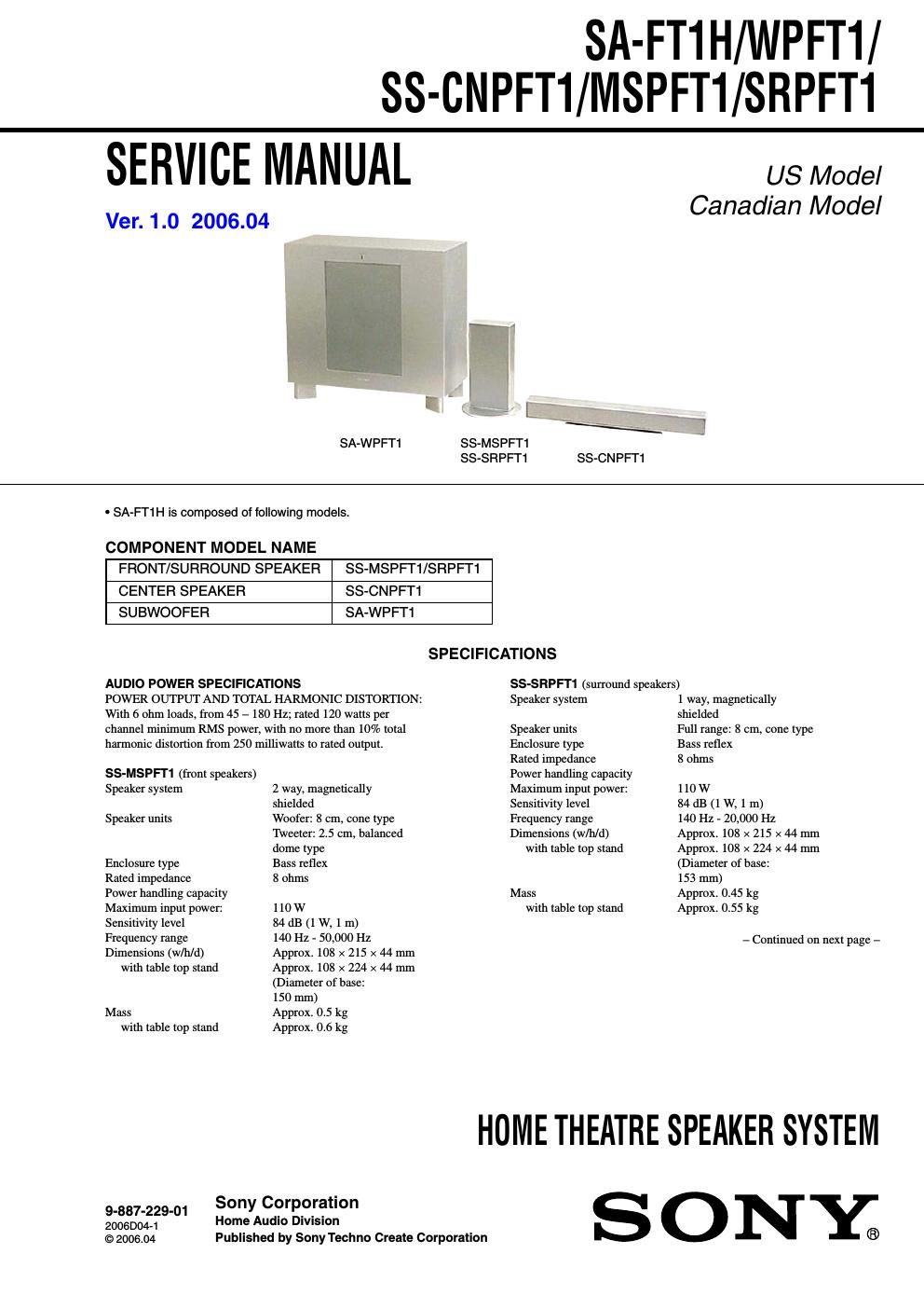 sony sa ft 1 h service manual